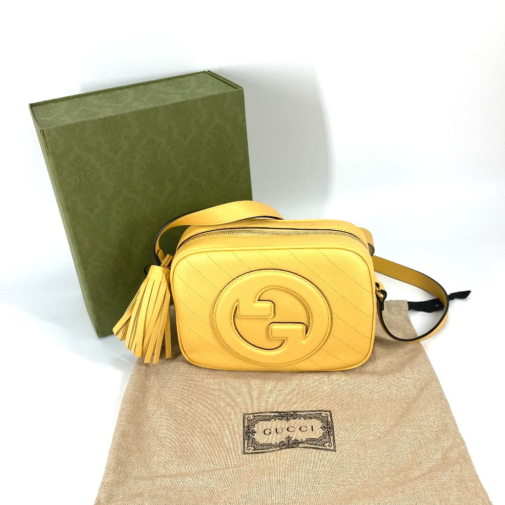 GUCCI Shoulder Bag 742360 leather yellow Round interlocking G tassel Blondy Women Used
