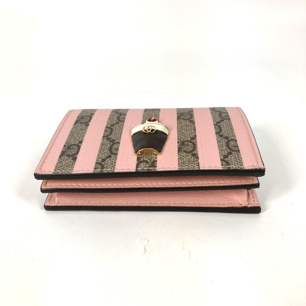GUCCI Folded wallet 701489 GG Supreme Canvas Pink x Beige GG Supreme Stripe ice cream Women Used