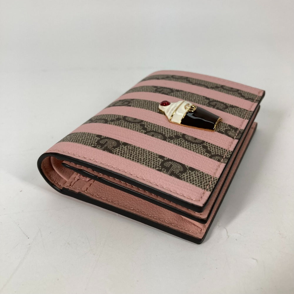 GUCCI Folded wallet 701489 GG Supreme Canvas Pink x Beige GG Supreme Stripe ice cream Women Used