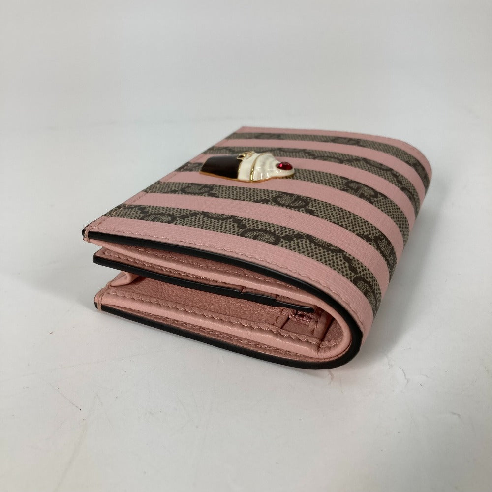 GUCCI Folded wallet 701489 GG Supreme Canvas Pink x Beige GG Supreme Stripe ice cream Women Used