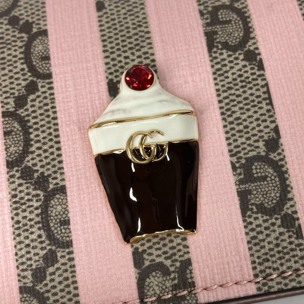 GUCCI Folded wallet 701489 GG Supreme Canvas Pink x Beige GG Supreme Stripe ice cream Women Used
