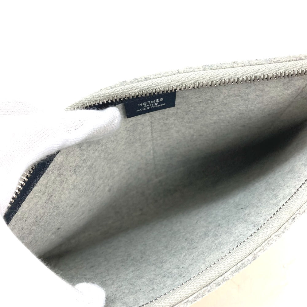 HERMES Clutch bag Felt / Epsom Gray x yellow Pouch To Doo 29 mens Used