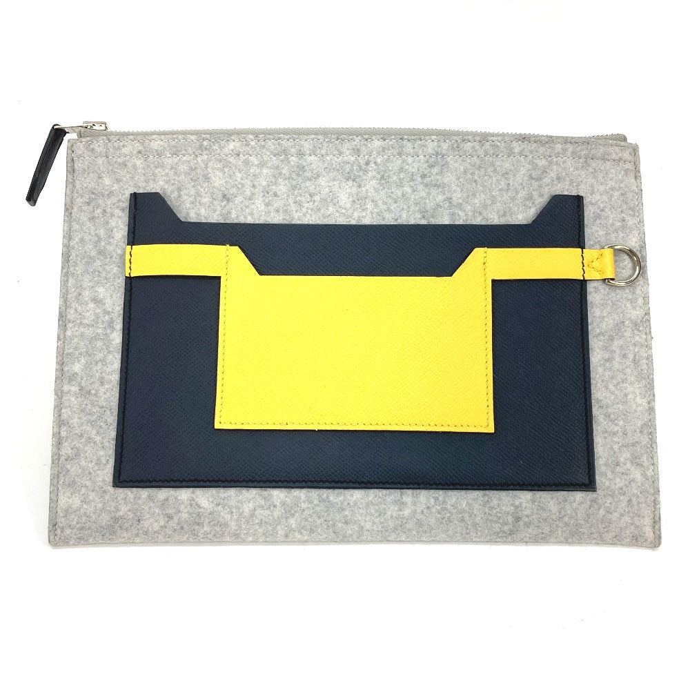 HERMES Clutch bag Felt / Epsom Gray x yellow Pouch To Doo 29 mens Used