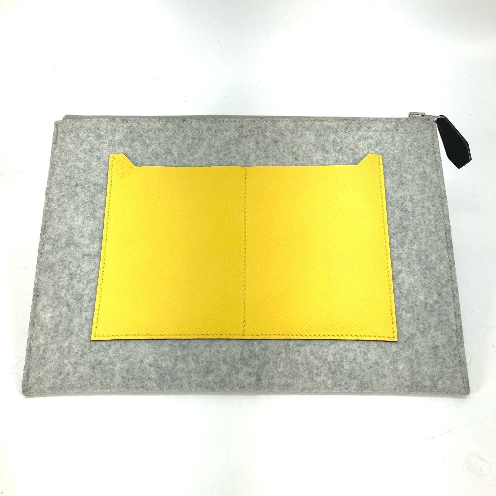 HERMES Clutch bag Felt / Epsom Gray x yellow Pouch To Doo 29 mens Used