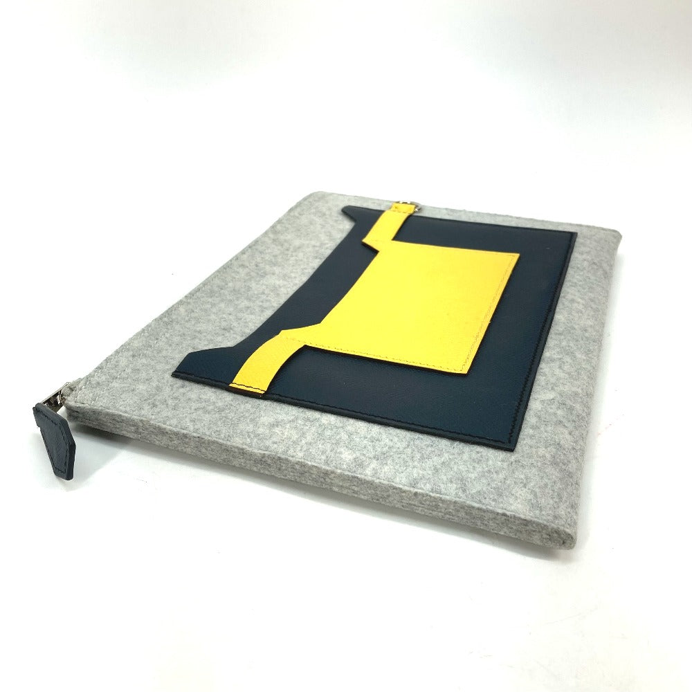 HERMES Clutch bag Felt / Epsom Gray x yellow Pouch To Doo 29 mens Used