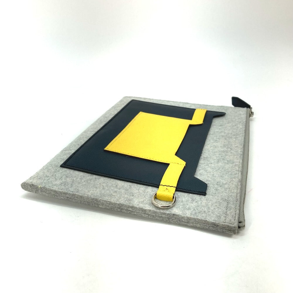 HERMES Clutch bag Felt / Epsom Gray x yellow Pouch To Doo 29 mens Used