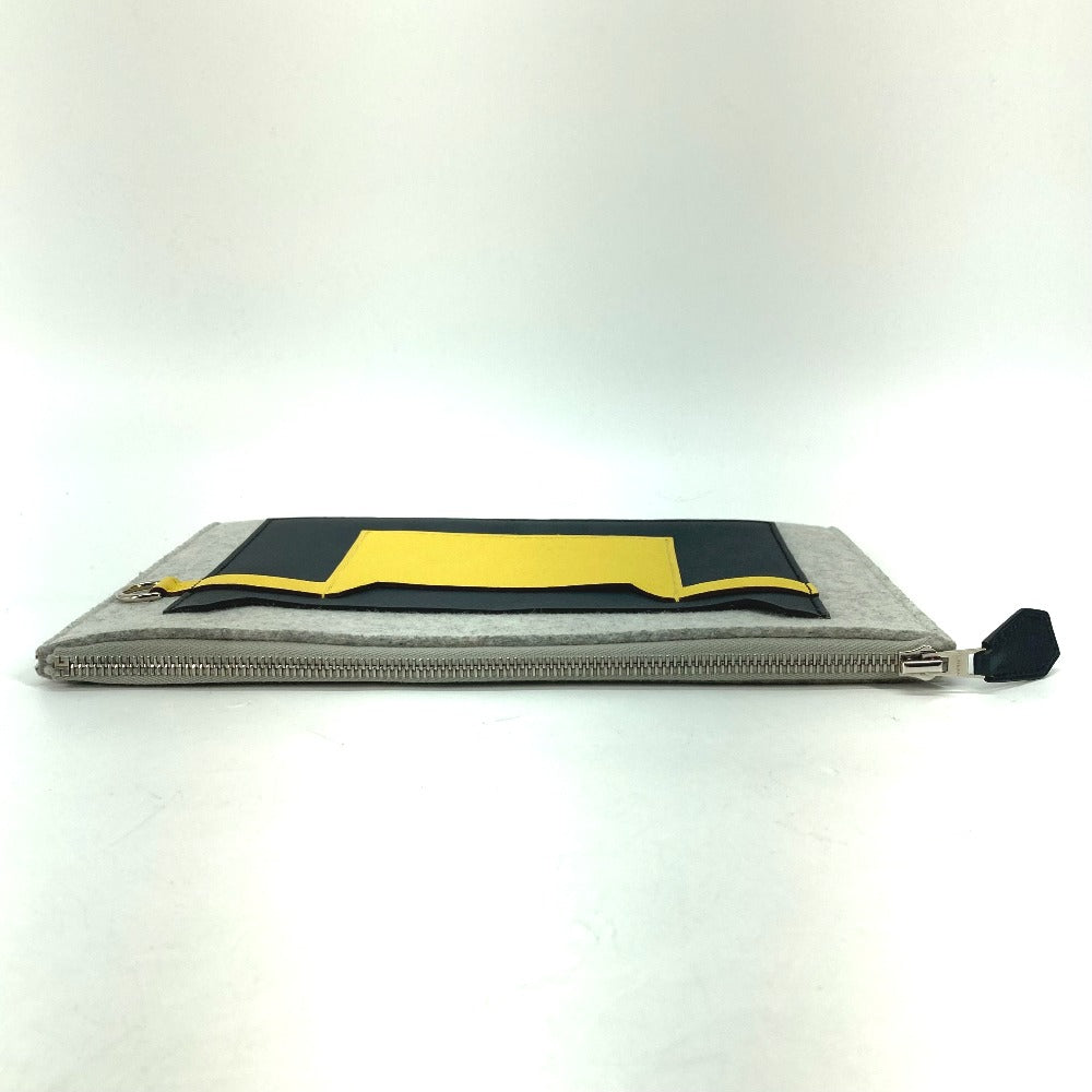 HERMES Clutch bag Felt / Epsom Gray x yellow Pouch To Doo 29 mens Used