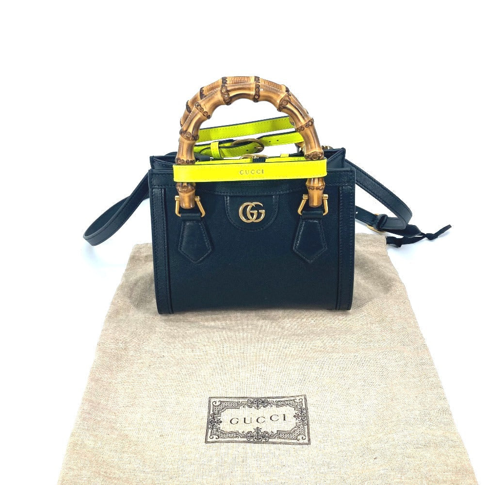 GUCCI Tote Bag 655661 leather black Neon color strap included Diana Mini Bamboo Women Used