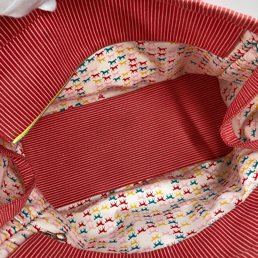 HERMES Tote Bag canvas Red Mothers bag Caval Horse Cheval Stripes Kids Used