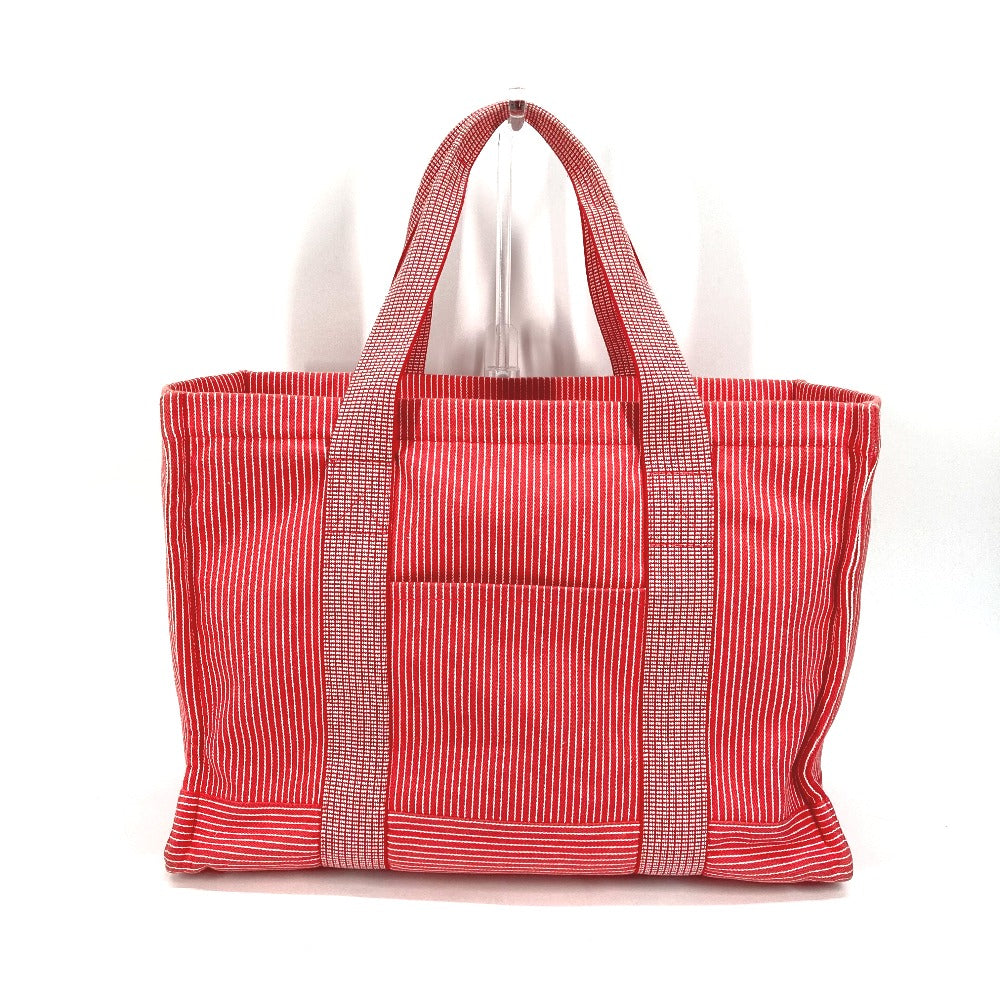 HERMES Tote Bag canvas Red Mothers bag Caval Horse Cheval Stripes Kids Used