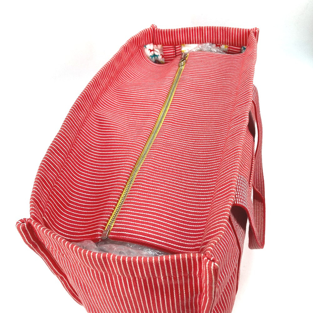 HERMES Tote Bag canvas Red Mothers bag Caval Horse Cheval Stripes Kids Used