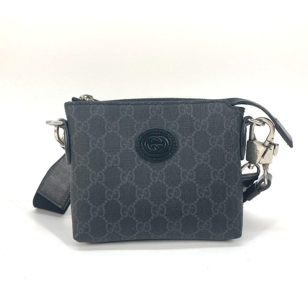 GUCCI Shoulder Bag 723306 PVC / Leather black 2WAY clutch bag pouch GG Supreme Interlocking G mens Used