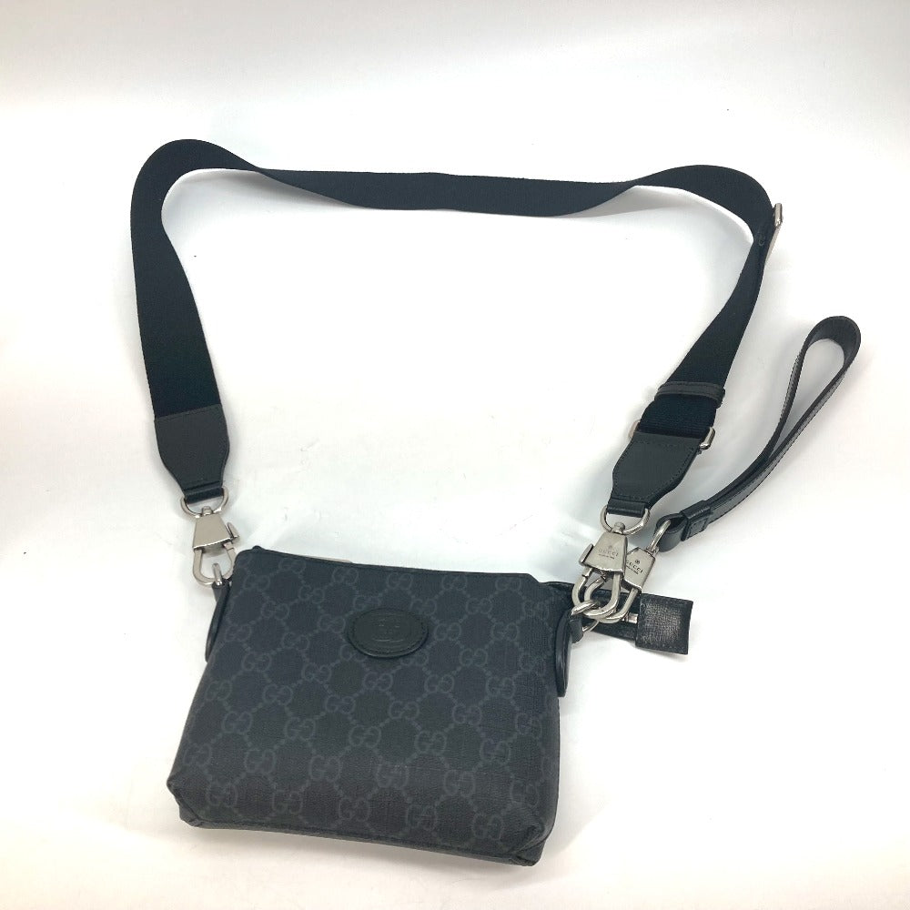 GUCCI Shoulder Bag 723306 PVC / Leather black 2WAY clutch bag pouch GG Supreme Interlocking G mens Used