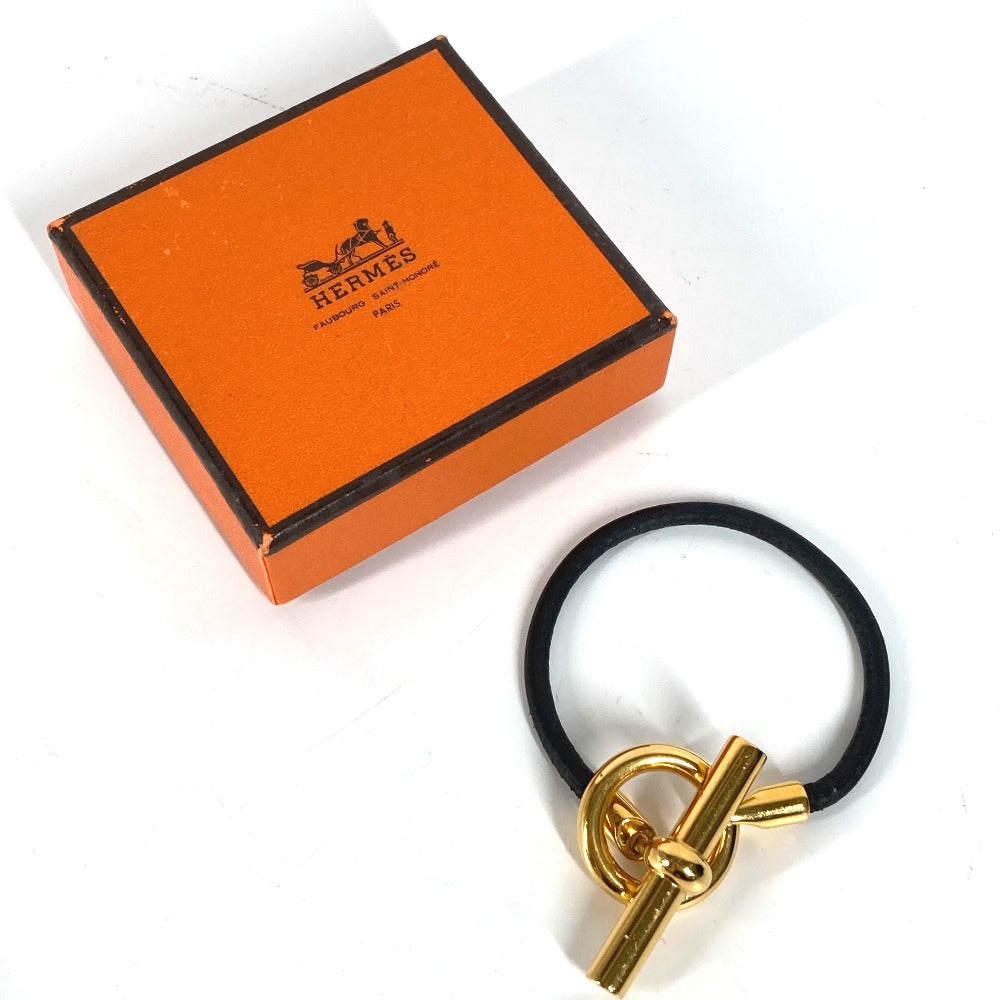 HERMES bracelet leather black Grenan