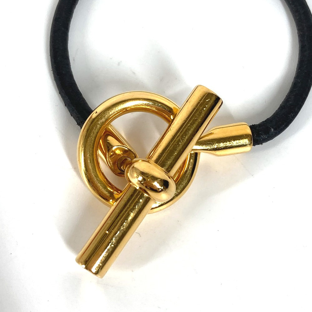 HERMES bracelet leather black Grenan