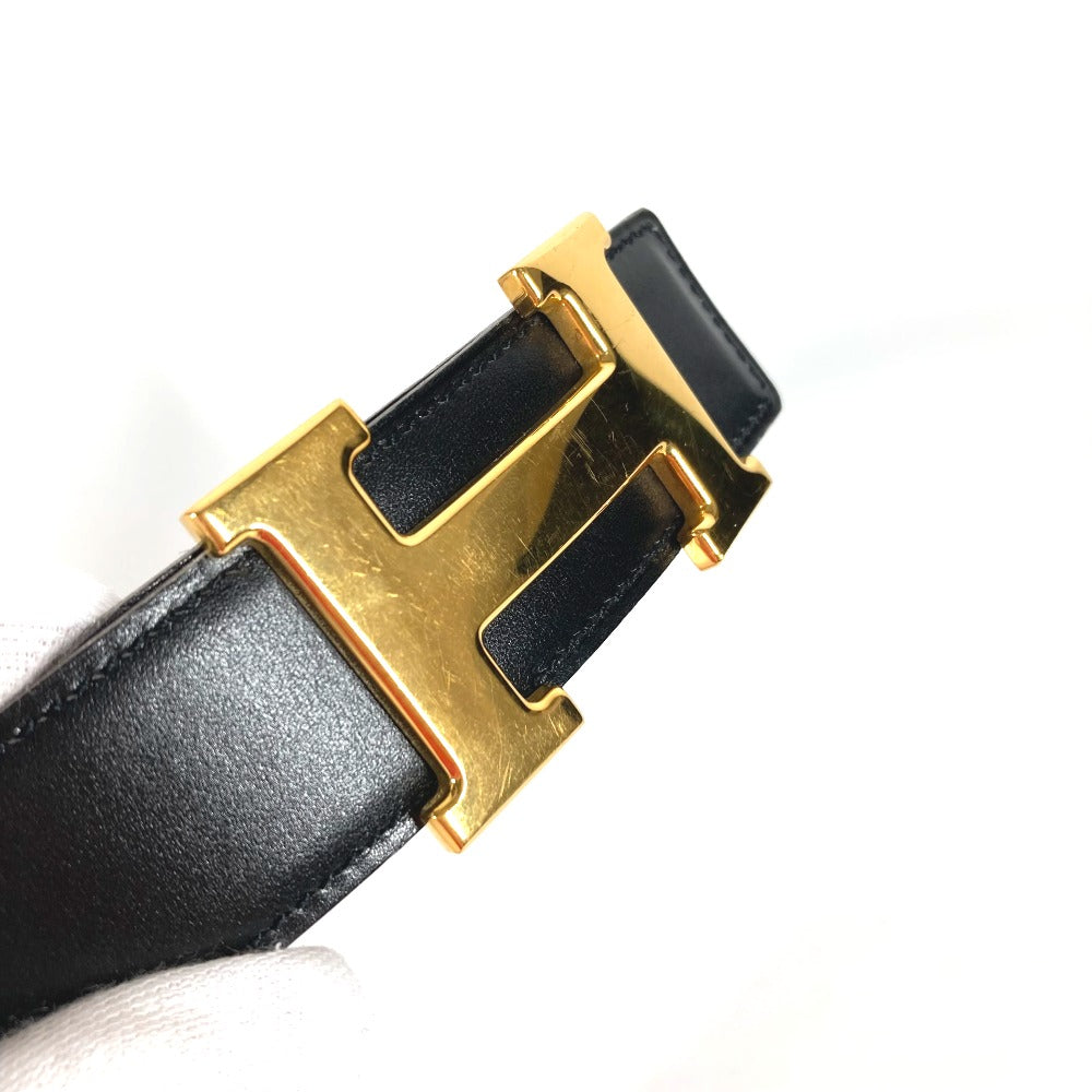 HERMES belt Calf leather Black x Leather H belt Constance Women 65 Used