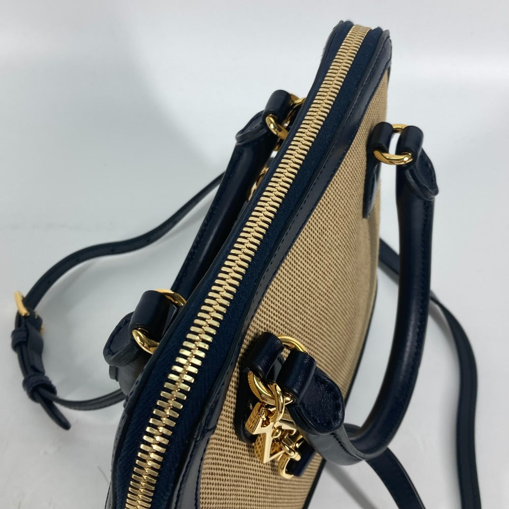 GUCCI Handbag 621220 Canvas leather beige x dark navy Horsebit 1955 Small top handle Women Used