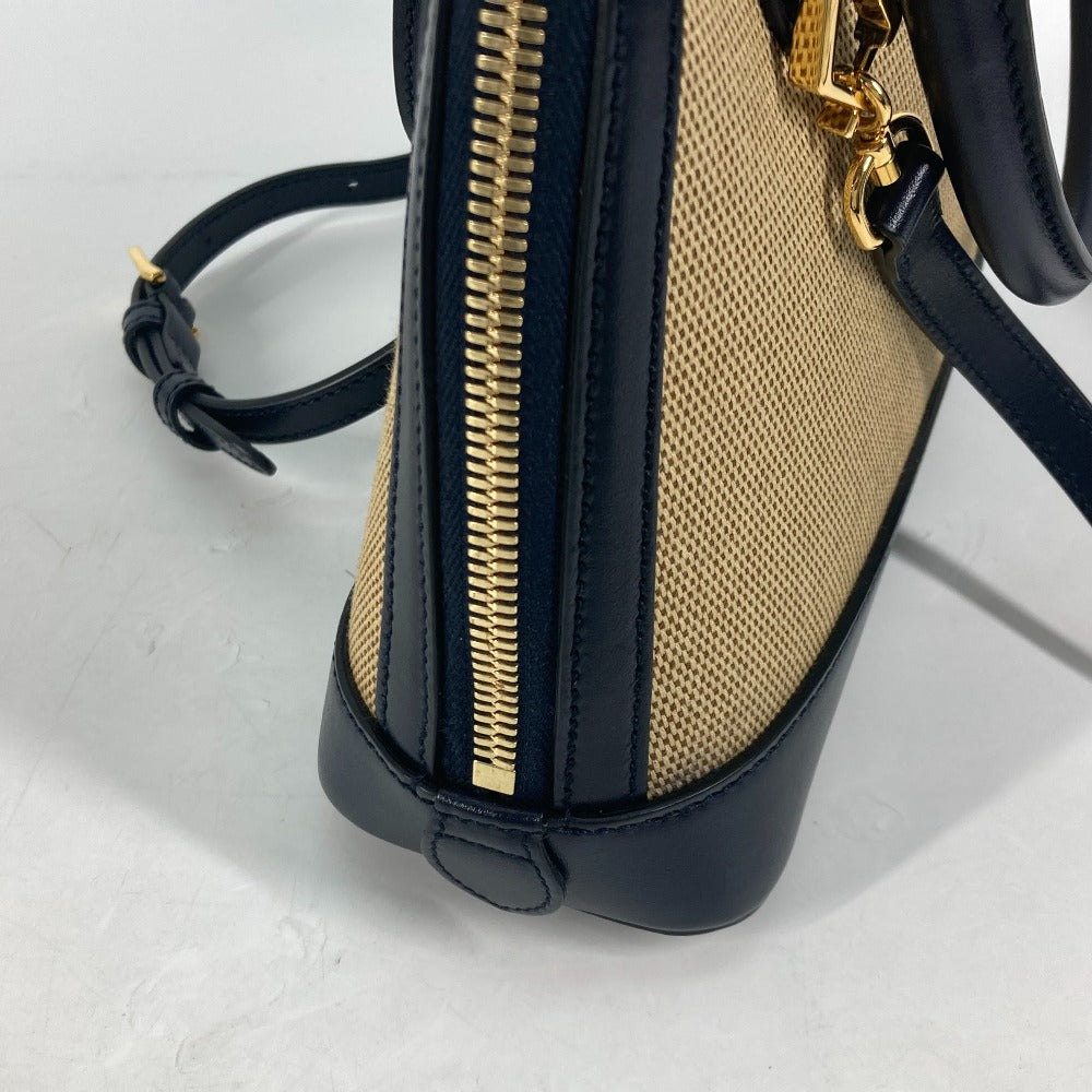 GUCCI Handbag 621220 Canvas leather beige x dark navy Horsebit 1955 Small top handle Women Used