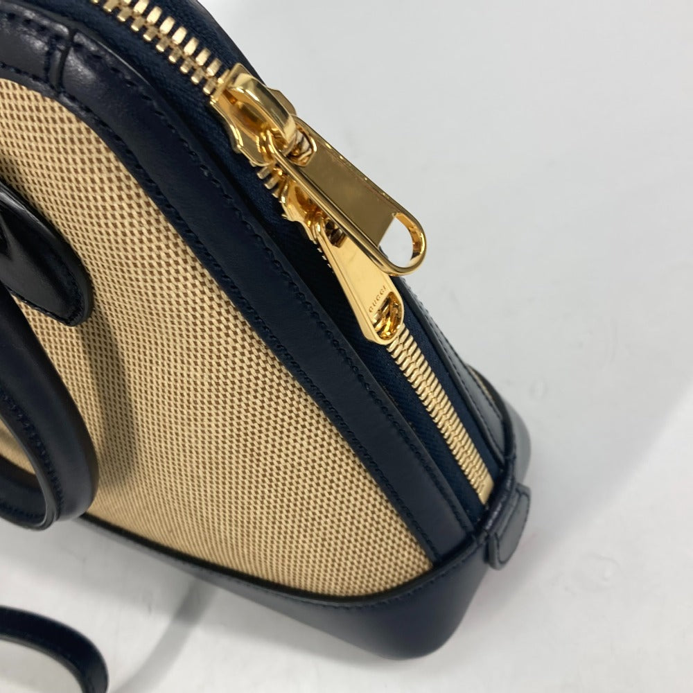 GUCCI Handbag 621220 Canvas leather beige x dark navy Horsebit 1955 Small top handle Women Used