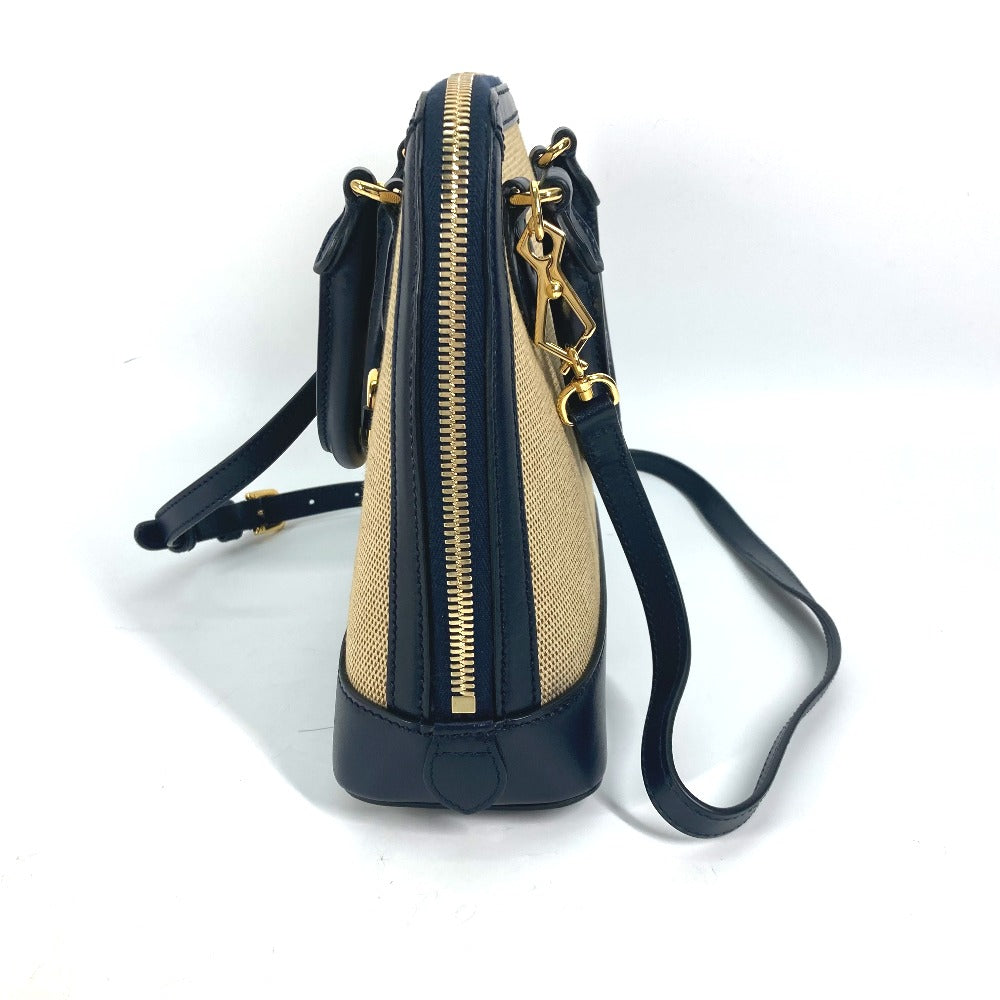 GUCCI Handbag 621220 Canvas leather beige x dark navy Horsebit 1955 Small top handle Women Used