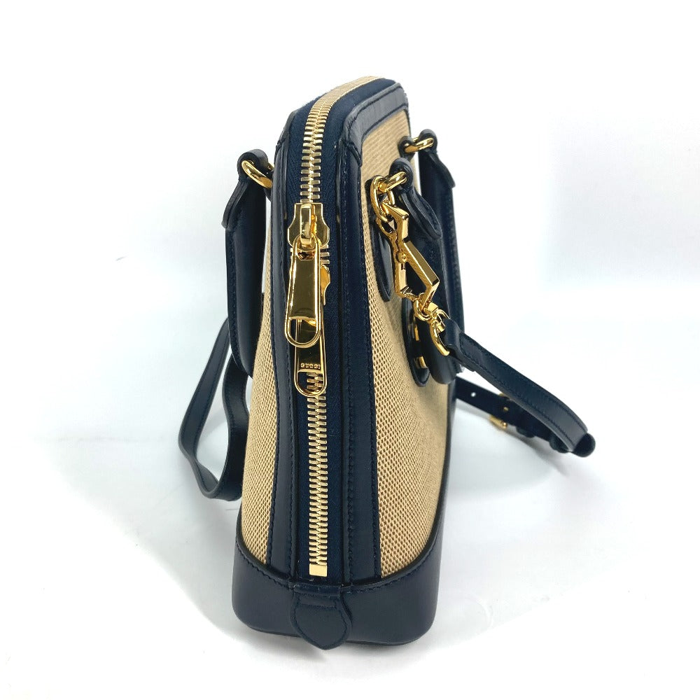 GUCCI Handbag 621220 Canvas leather beige x dark navy Horsebit 1955 Small top handle Women Used