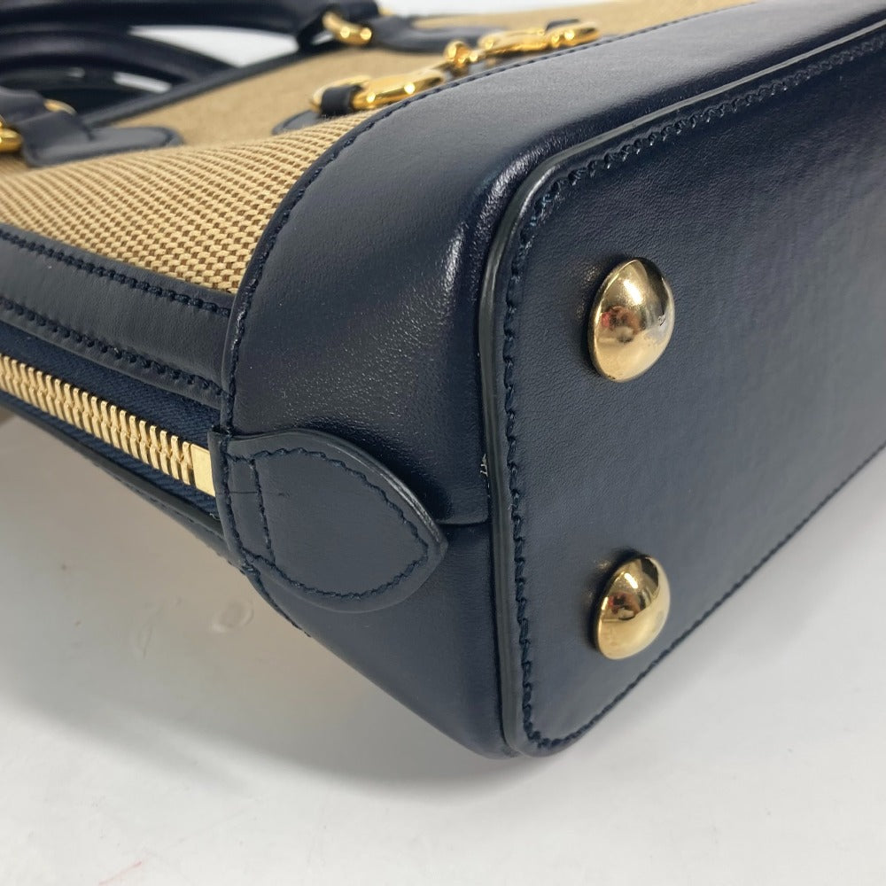 GUCCI Handbag 621220 Canvas leather beige x dark navy Horsebit 1955 Small top handle Women Used