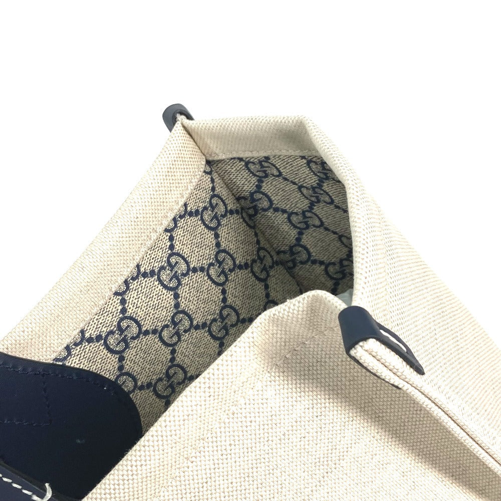 GUCCI Tote Bag 772176 Canvas leather Beige typex black Japan limited JAPAN logo print Women Used