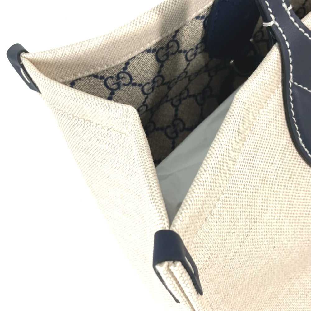 GUCCI Tote Bag 772176 Canvas leather Beige typex black Japan limited JAPAN logo print Women Used