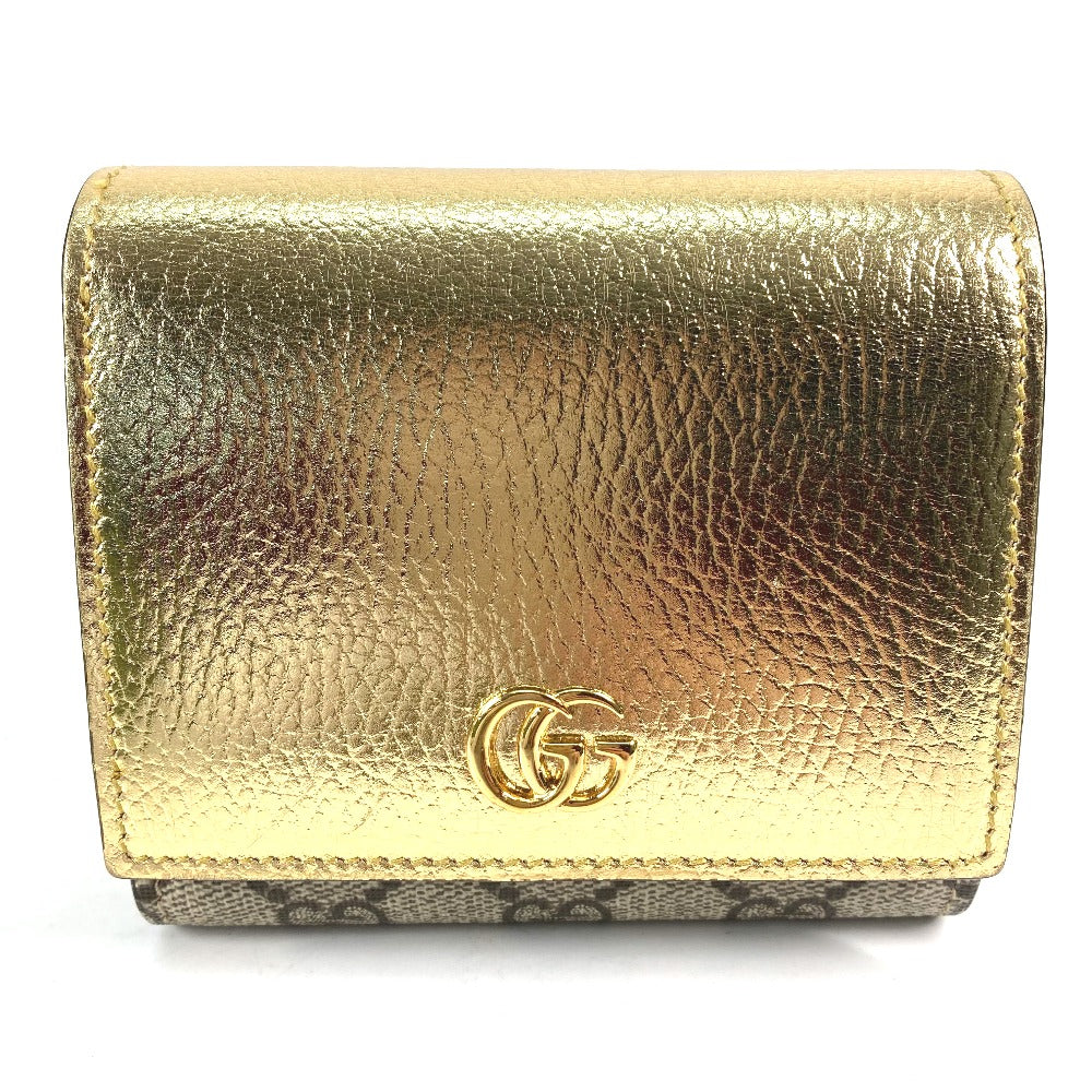GUCCI Folded wallet 598587 leather gold Compact wallet GG Marmont Women Used