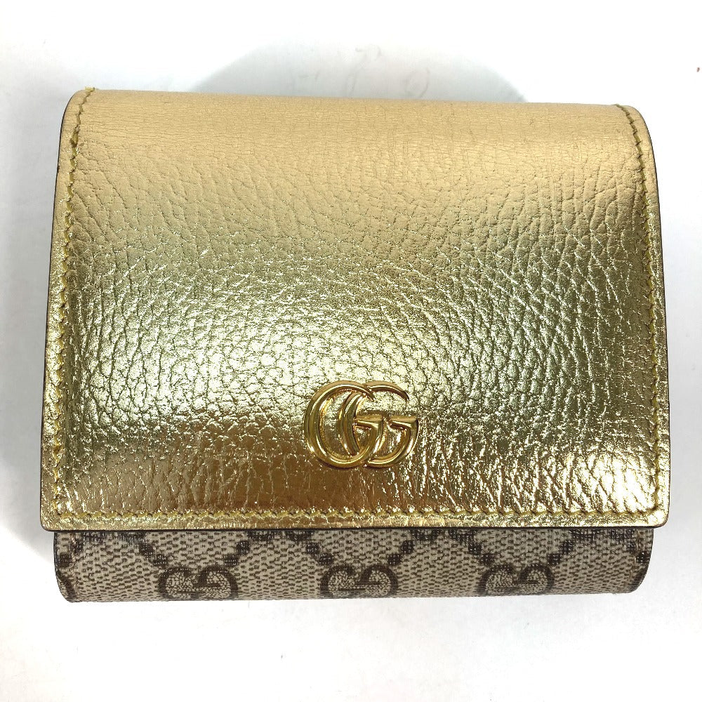 GUCCI Folded wallet 598587 leather gold Compact wallet GG Marmont Women Used