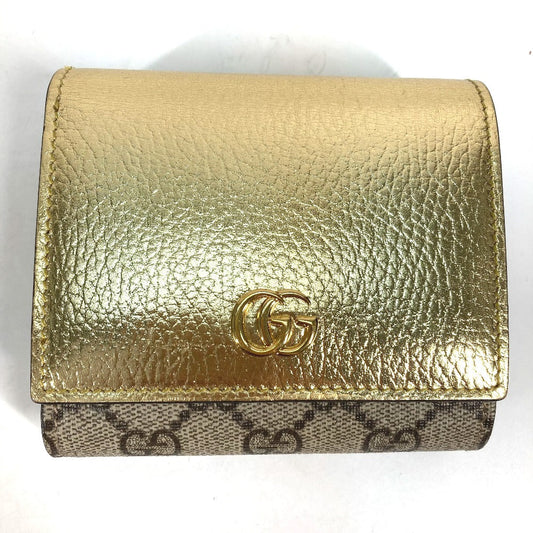 GUCCI Folded wallet 598587 leather gold Compact wallet GG Marmont Women Used