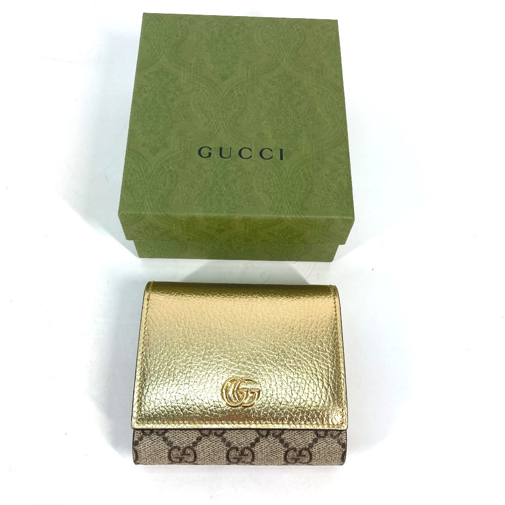 GUCCI Folded wallet 598587 leather gold Compact wallet GG Marmont Women Used
