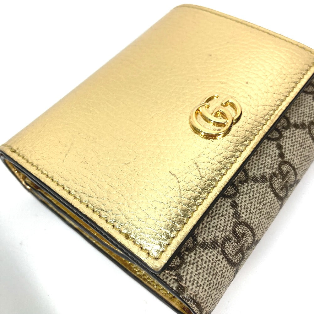 GUCCI Folded wallet 598587 leather gold Compact wallet GG Marmont Women Used