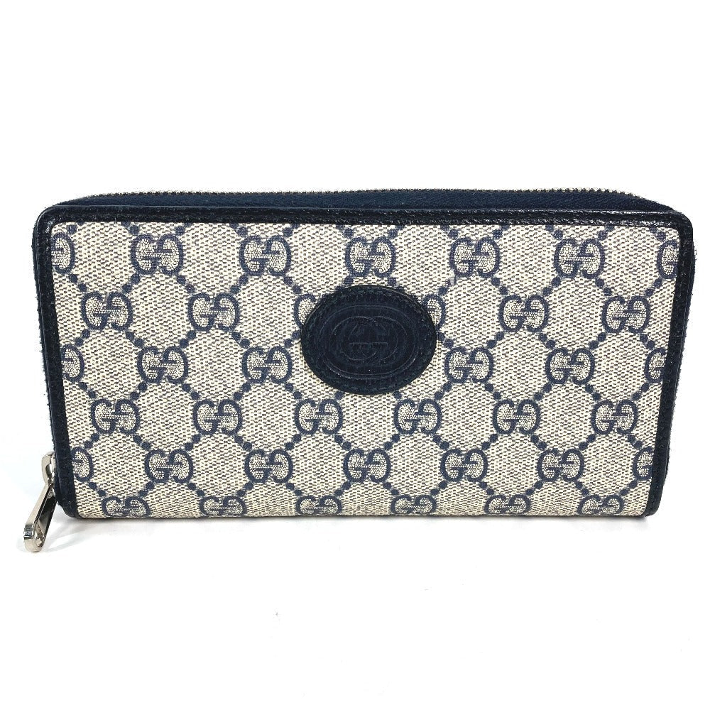 GUCCI Long Wallet Purse 673003 PVC leather Navy Guccisima Interlocking G Zip Around Wallet Women Used