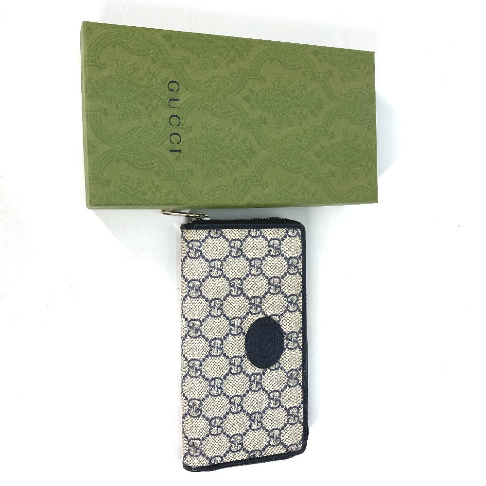 GUCCI Long Wallet Purse 673003 PVC leather Navy Guccisima Interlocking G Zip Around Wallet Women Used