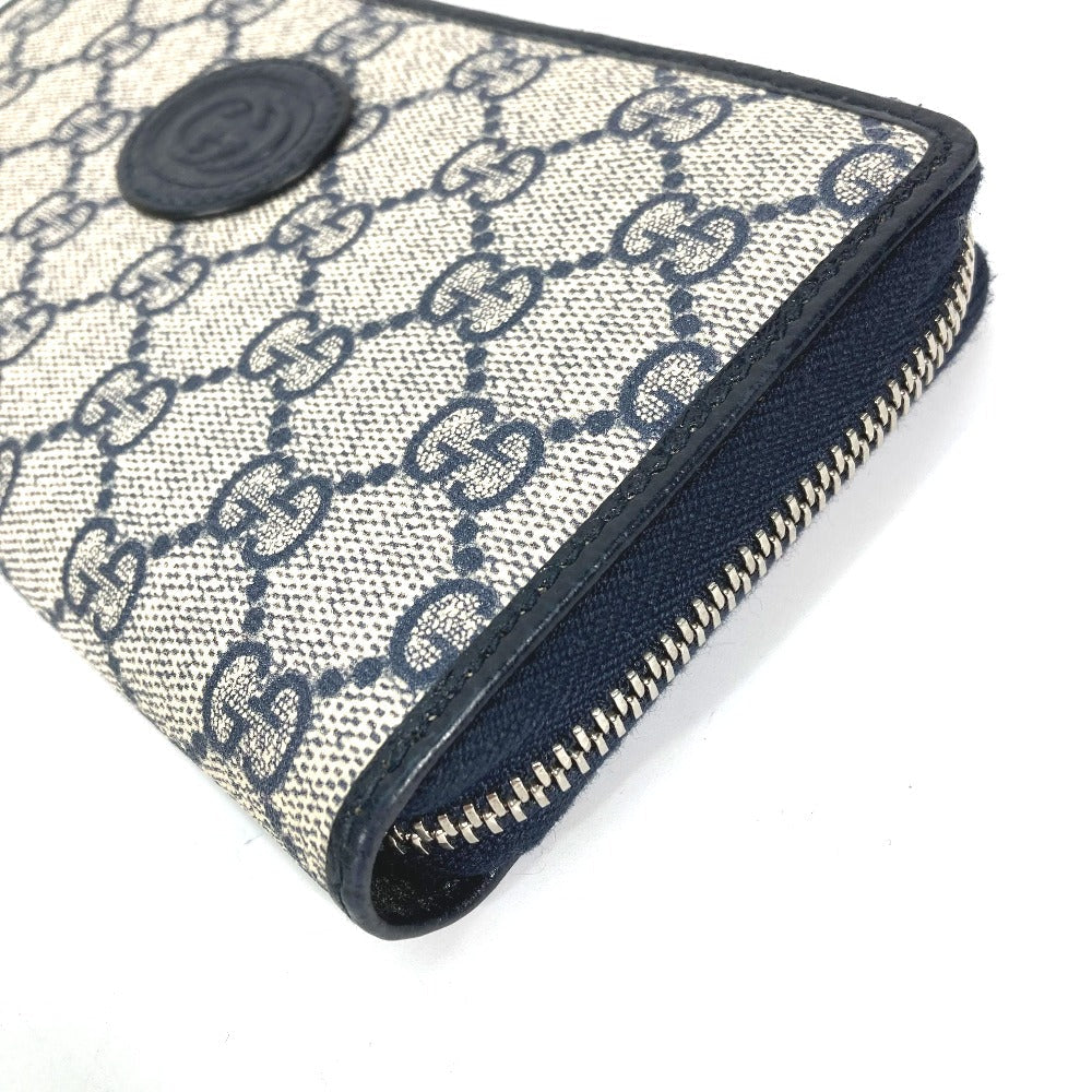 GUCCI Long Wallet Purse 673003 PVC leather Navy Guccisima Interlocking G Zip Around Wallet Women Used