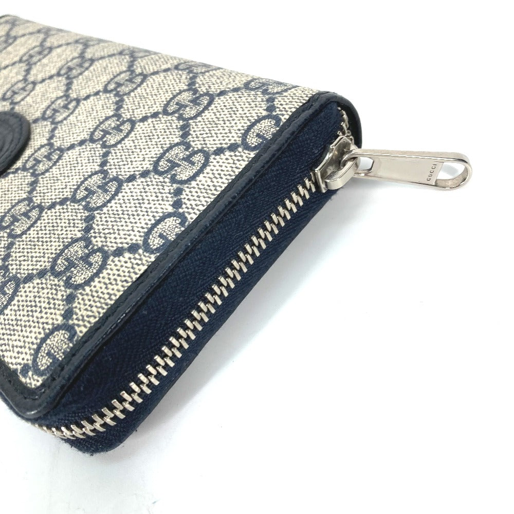 GUCCI Long Wallet Purse 673003 PVC leather Navy Guccisima Interlocking G Zip Around Wallet Women Used
