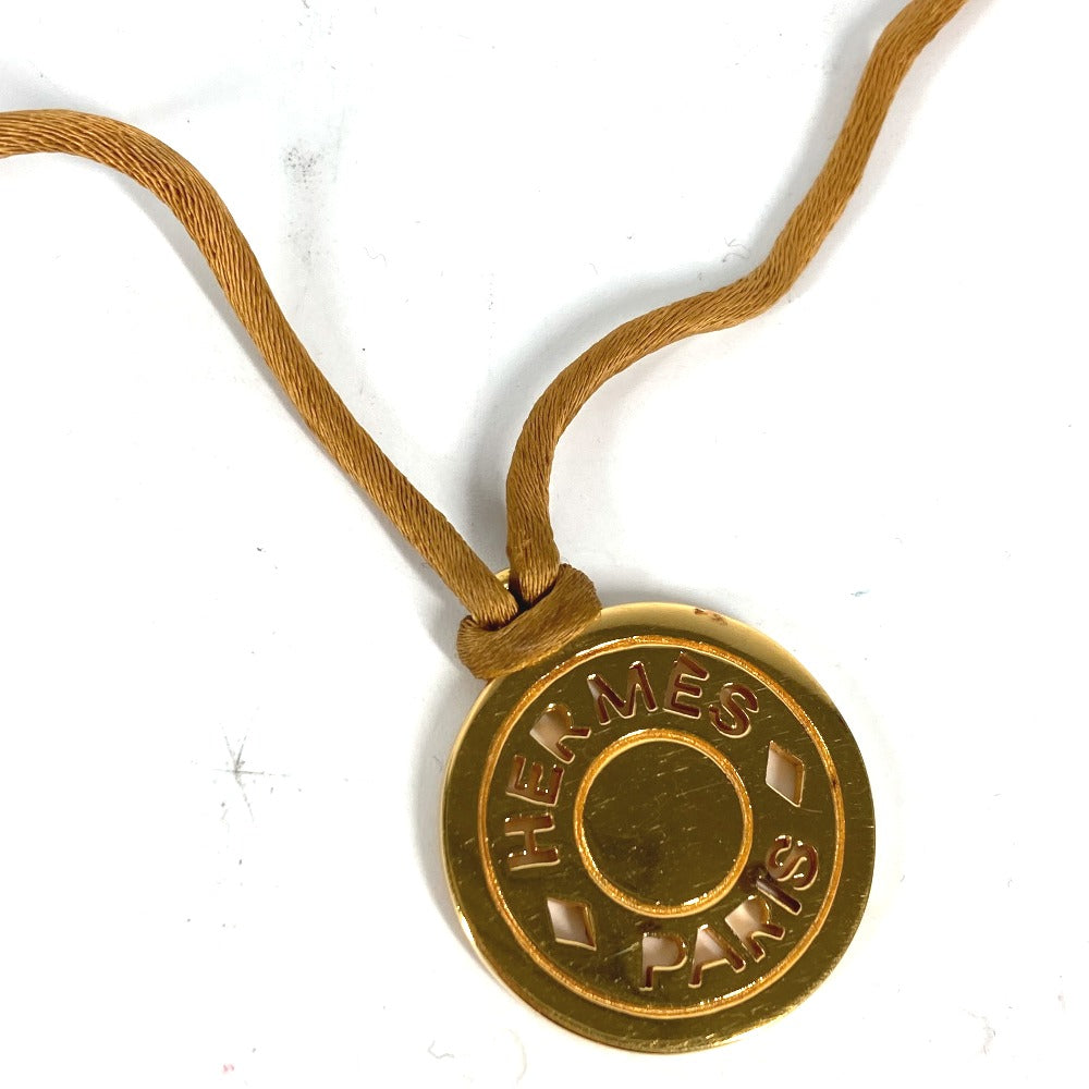 HERMES Necklace Leather, Metal gold Accessories Serie logo round Women Used