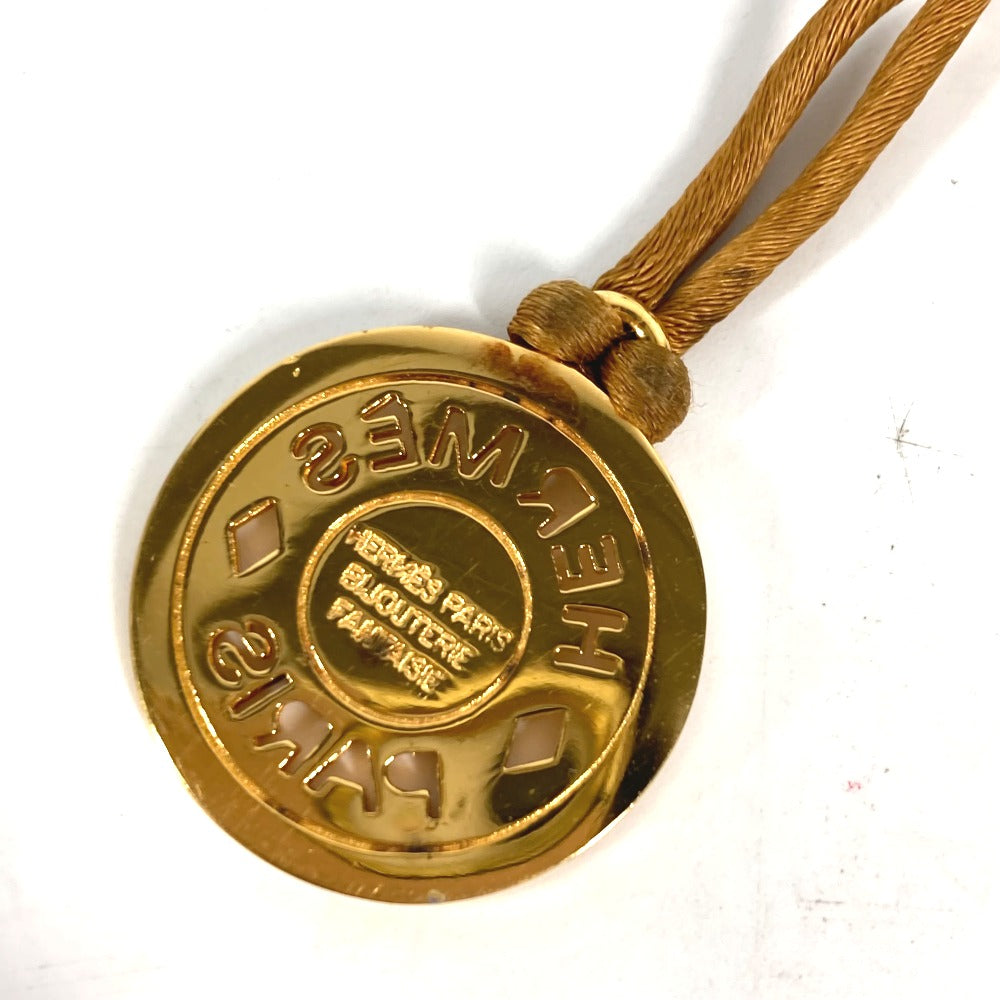 HERMES Necklace Leather, Metal gold Accessories Serie logo round Women Used
