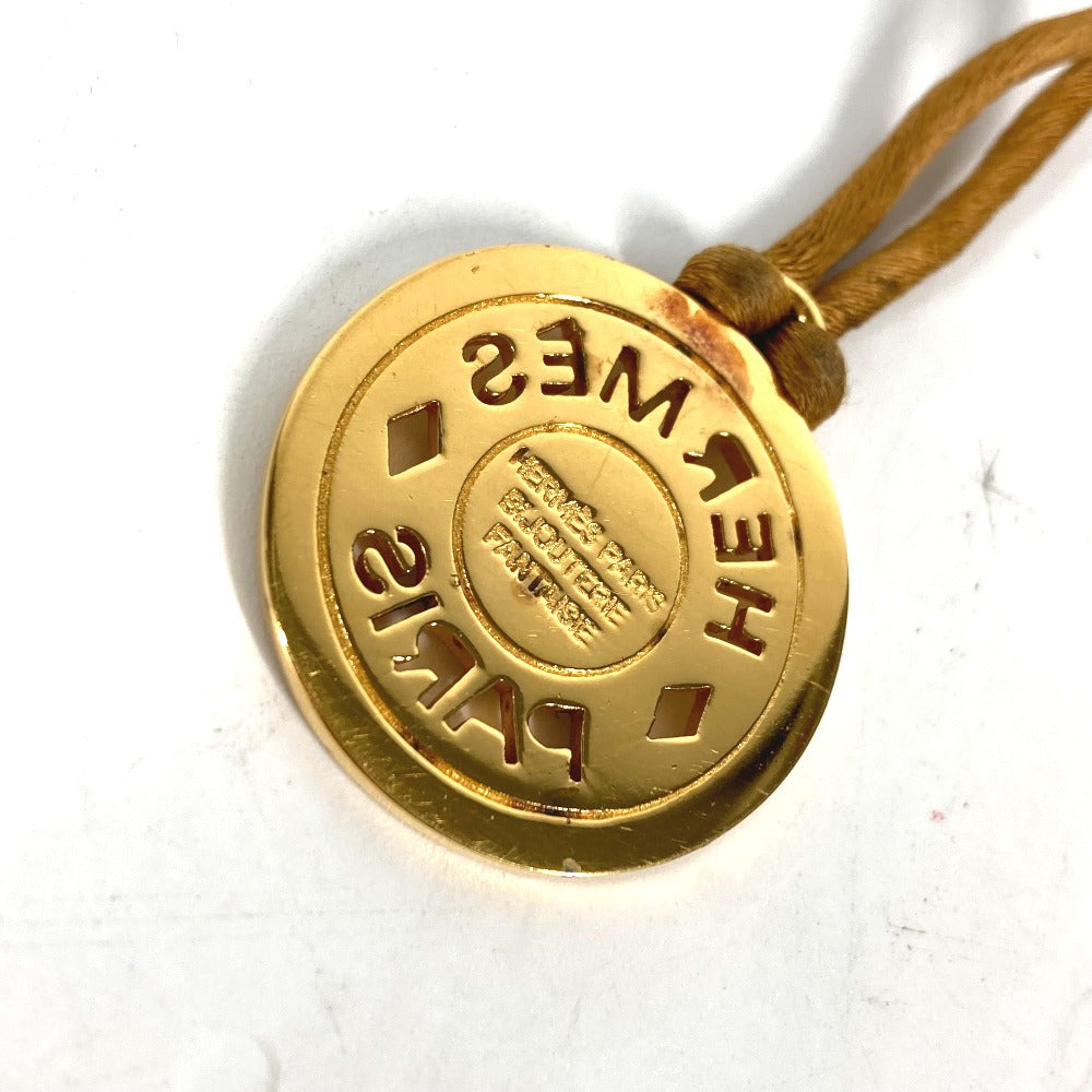 HERMES Necklace Leather, Metal gold Accessories Serie logo round Women Used