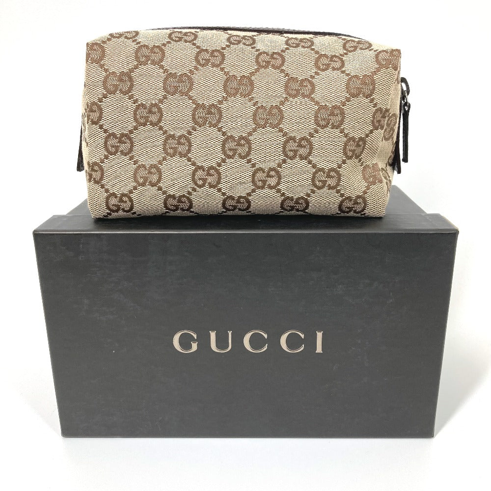 GUCCI Pouch 29595 GG canvas / leather Beige x dark brown GG Women Used