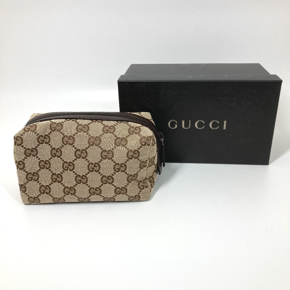 GUCCI Pouch 29595 GG canvas / leather Beige x dark brown GG Women Used