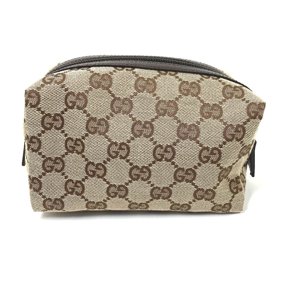 GUCCI Pouch 29595 GG canvas / leather Beige x dark brown GG Women Used