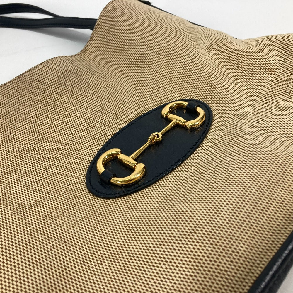 GUCCI Tote Bag 623694 Canvas leather Beige x navy Japan limited 1955 Horsebit Women Used