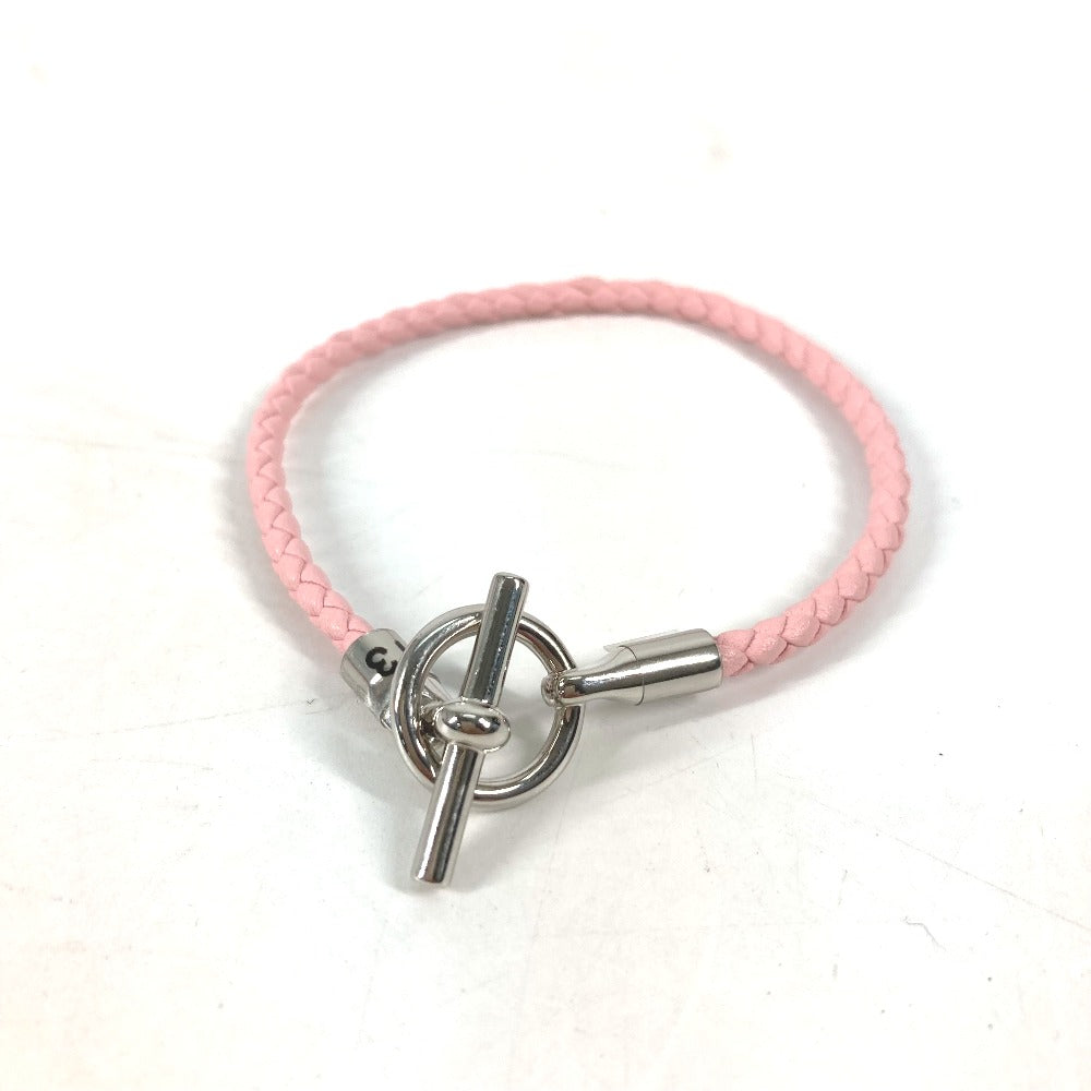 HERMES bracelet leather pink Braid Grenan Women Used