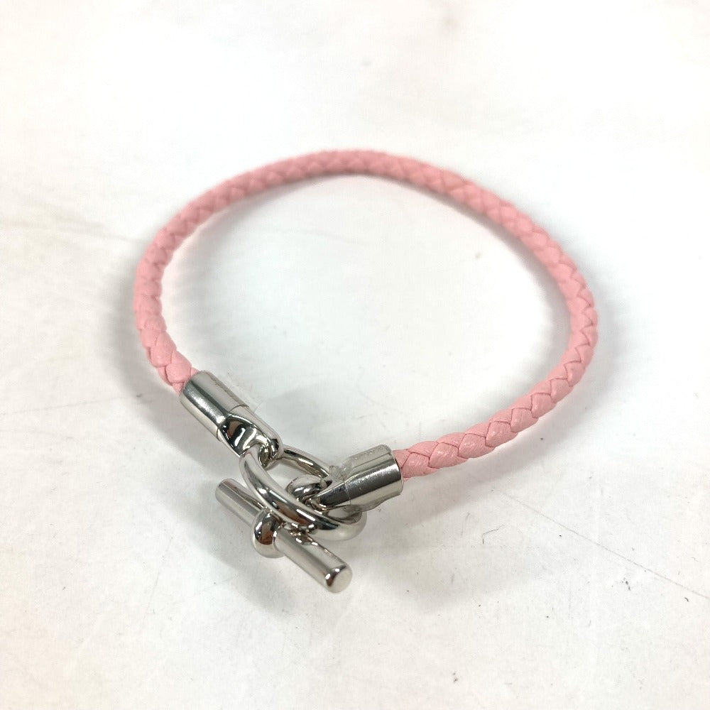 HERMES bracelet leather pink Braid Grenan Women Used