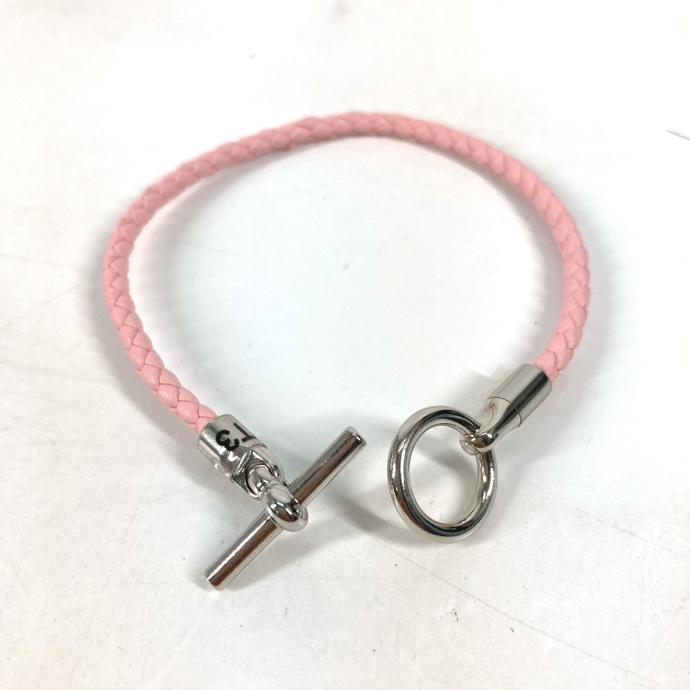 HERMES bracelet leather pink Braid Grenan Women Used