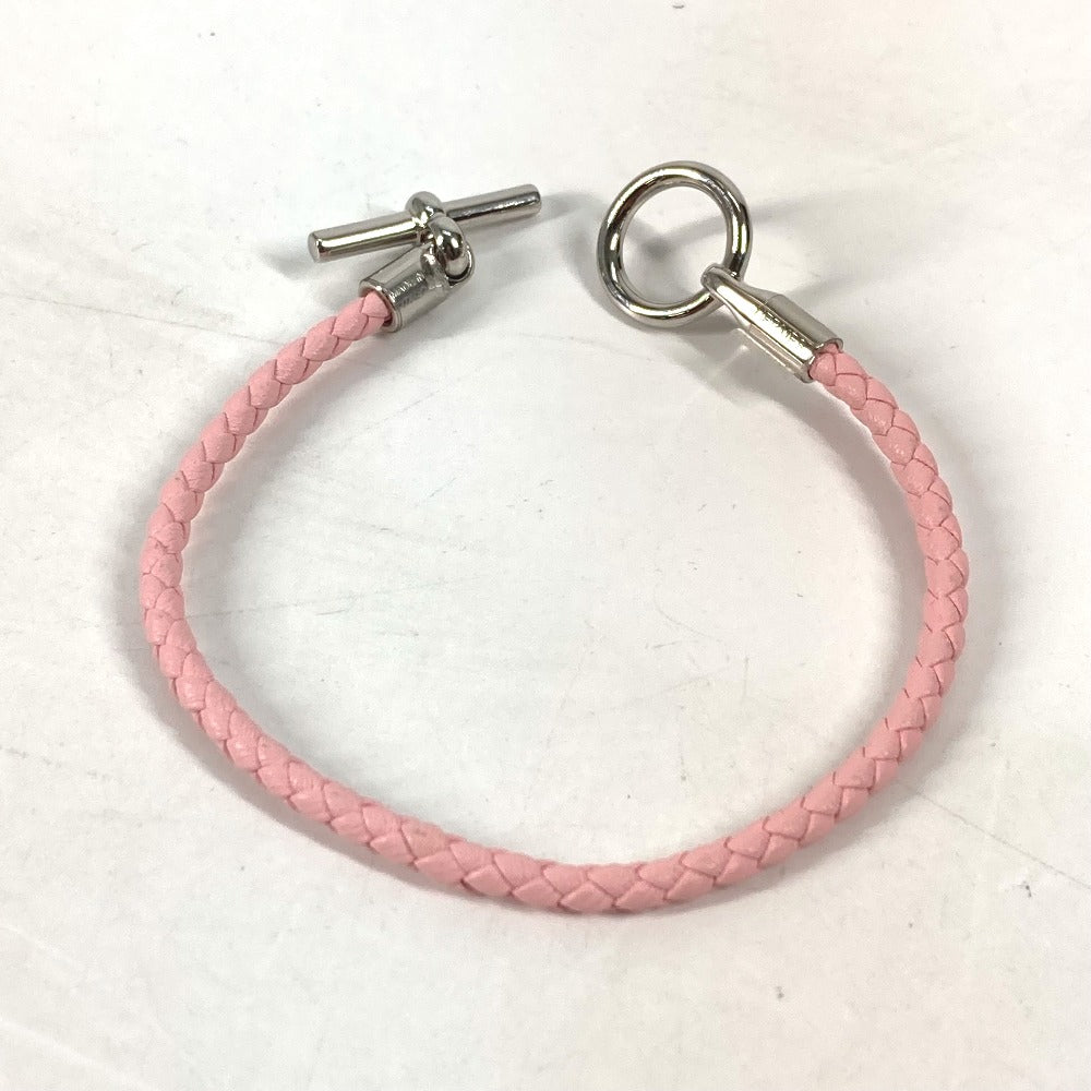 HERMES bracelet leather pink Braid Grenan Women Used