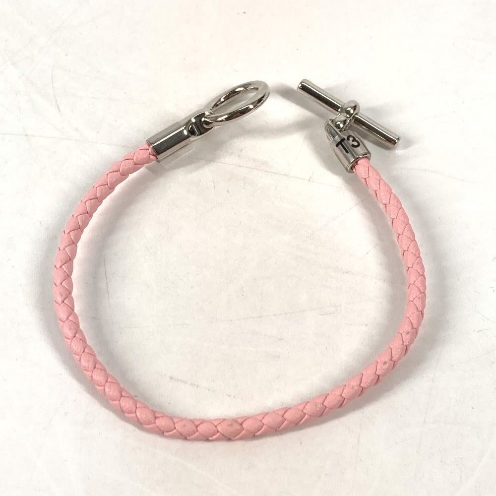 HERMES bracelet leather pink Braid Grenan Women Used