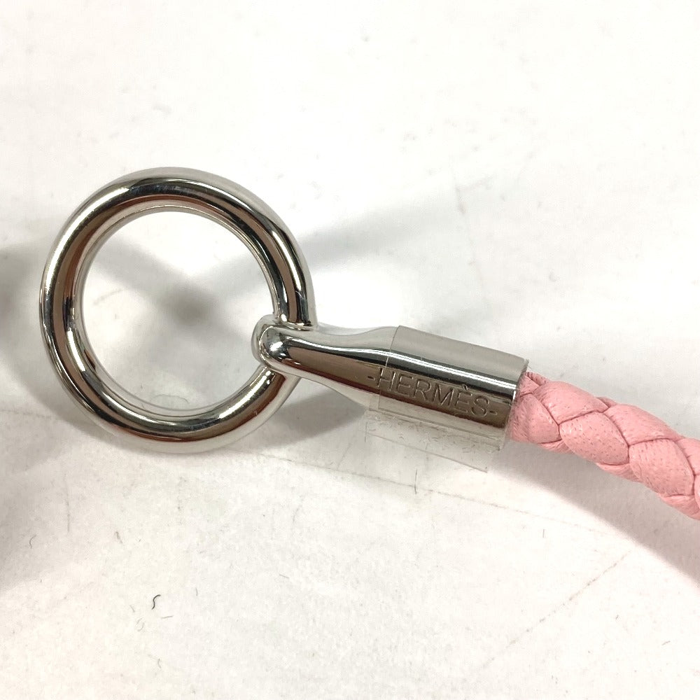 HERMES bracelet leather pink Braid Grenan Women Used